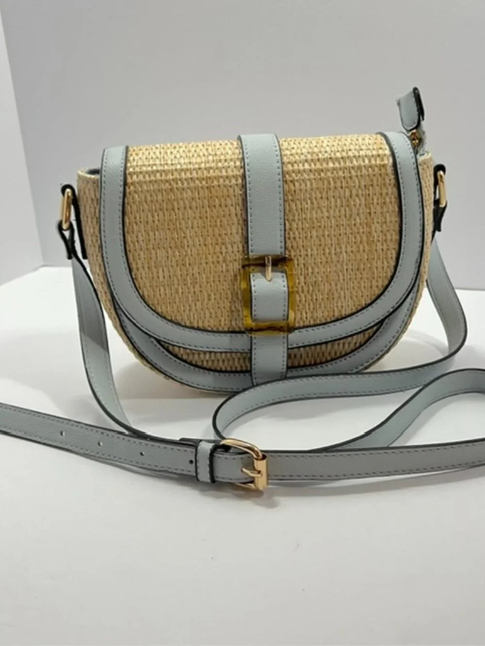 Izzy & Ali Straw & Vegan Leather Crossbody Shoulder Bag, New without Tags - Picture 4 of 9